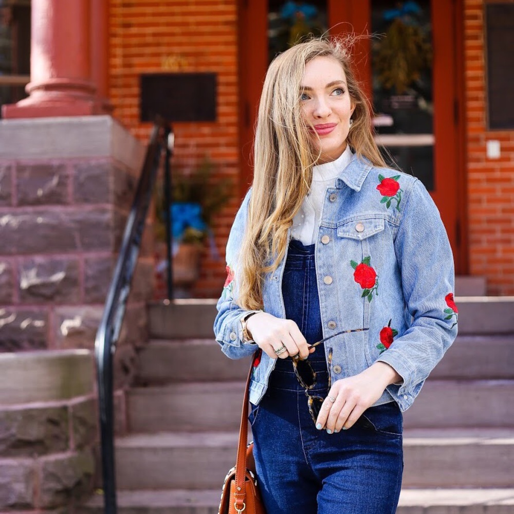 Rose embroidered denim jacket